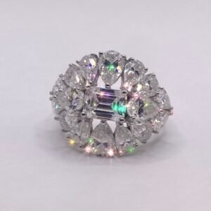 The Radiant Sunburst Cluster | Emerald & Pear Cut Statement Ring