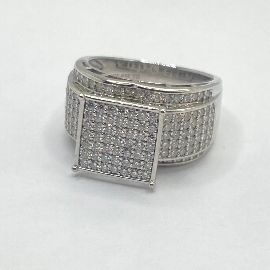 Men's Iced-Out Square Cluster Statement Ring.